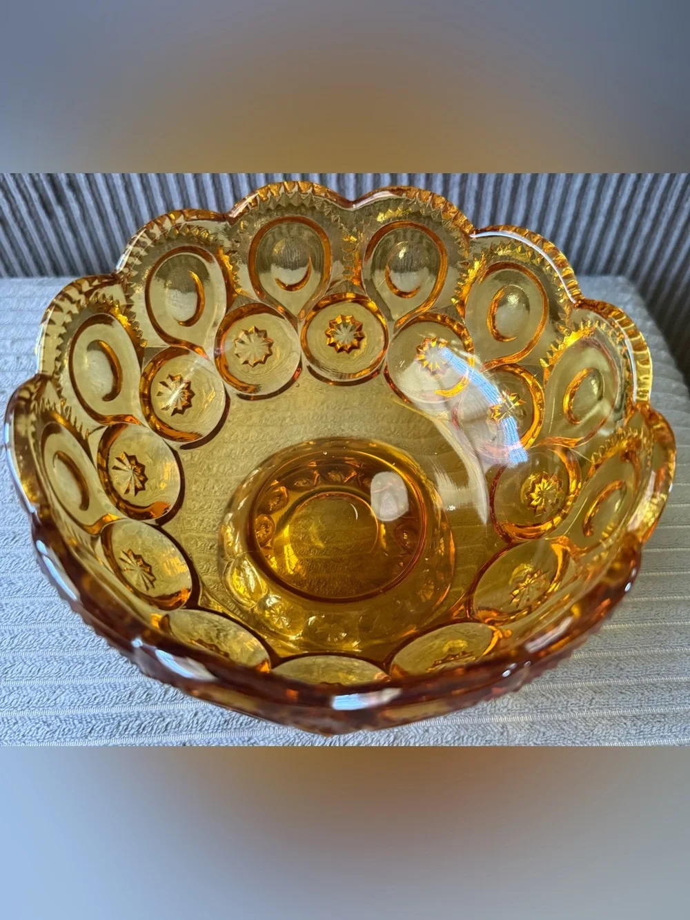 VTG L.E.Smith Moon Star Amber Glass Covered Candy Jar Dish - Picture 4 of 4
